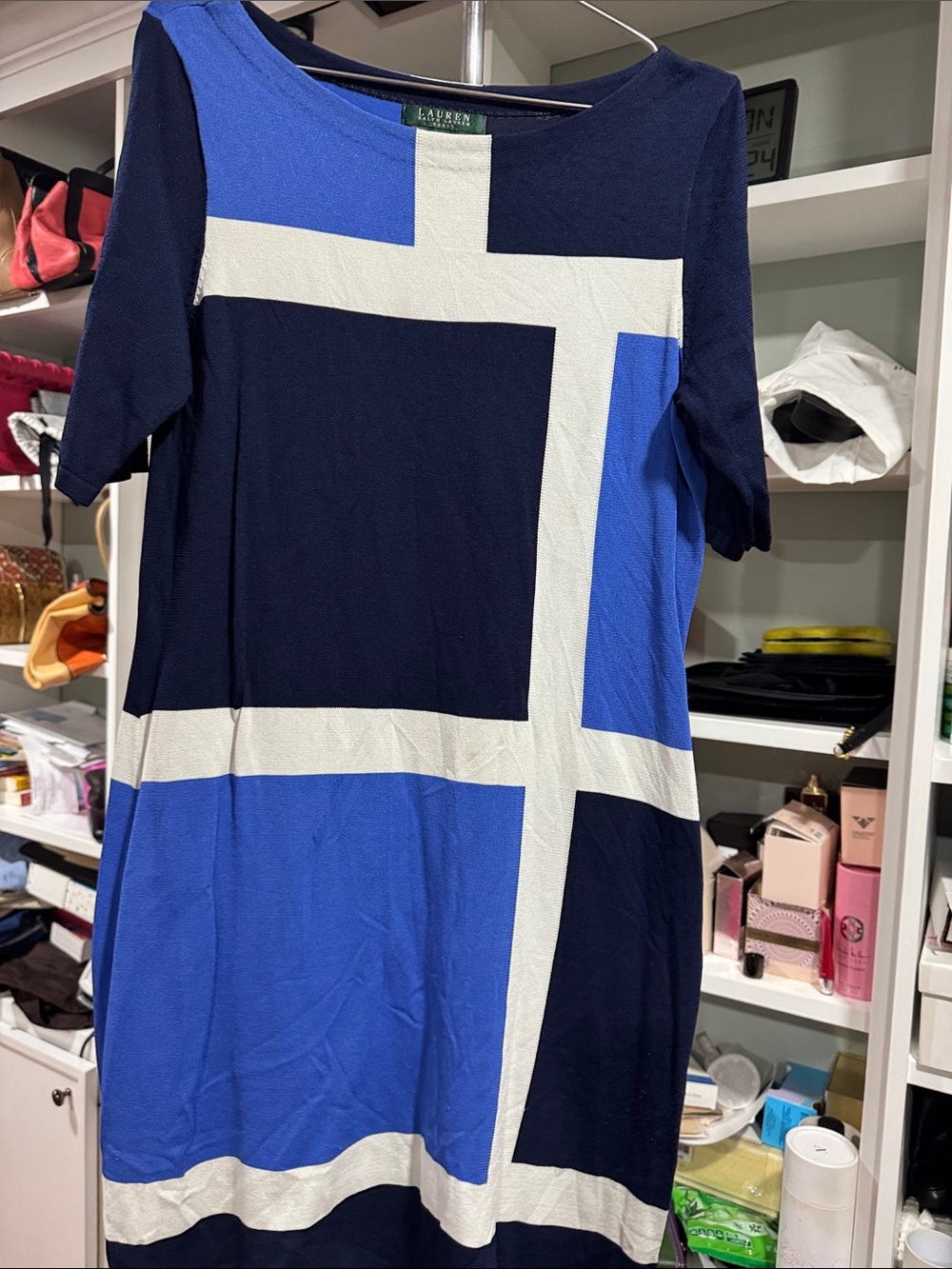 Lauren Ralph Lauren Navy, Royal Blue & White Geometric Short Sleeve Tee